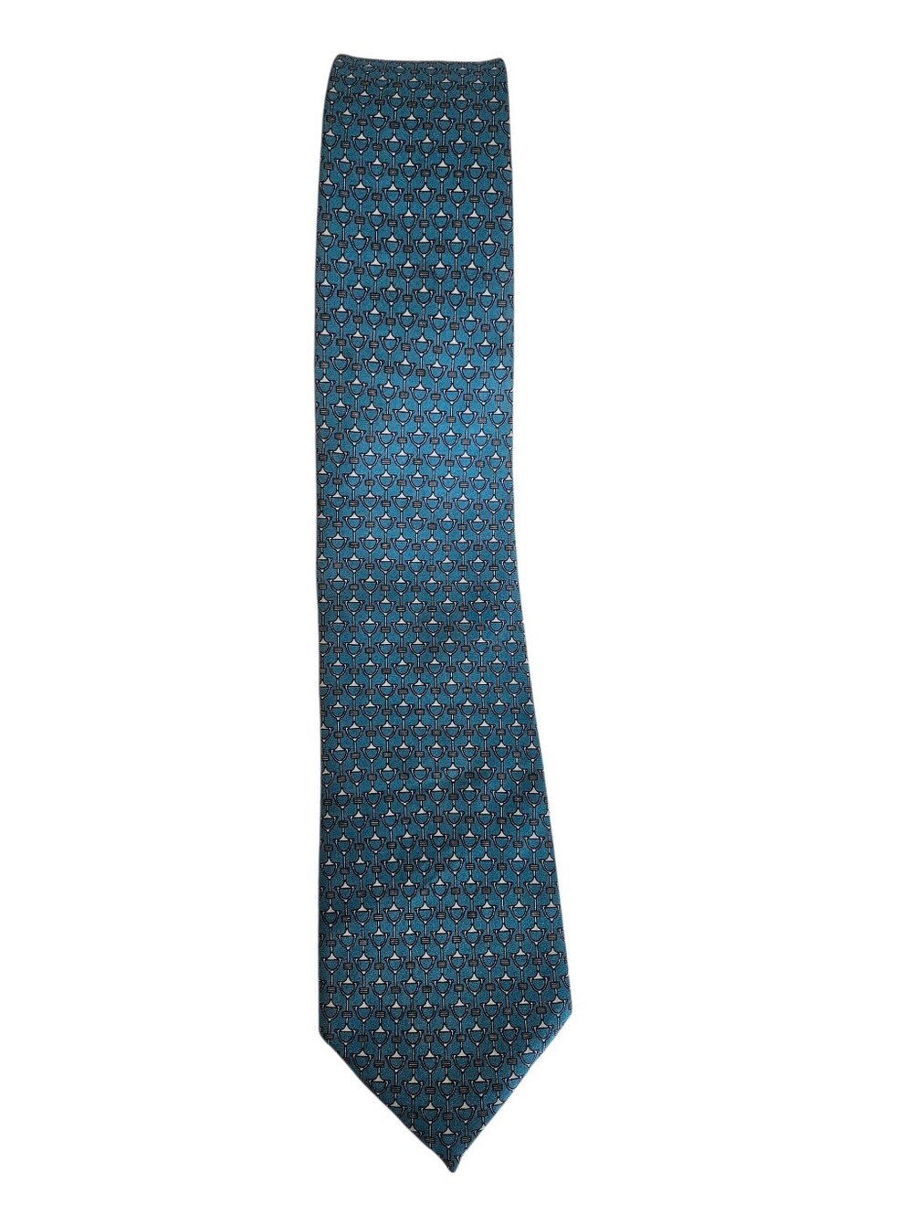 BROOKS BROTHERS Teal Blue Pink Equestrian Horse Bit Print Silk Tie - Picture 2 of 8